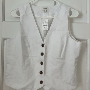 J. Crew White Sleeveless Vest with Brown Buttons